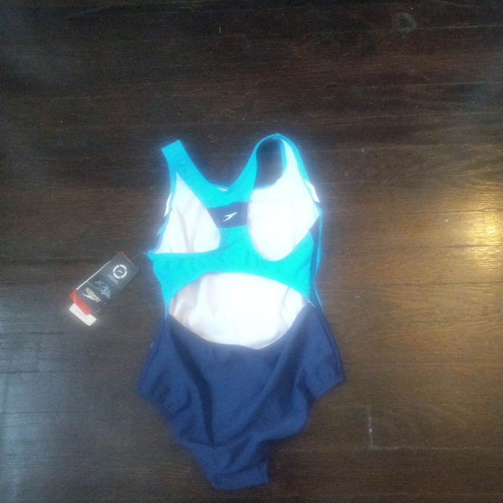 Speedo Infinity Splice One Piece Girls Swim Suit Blue Color Size 12 Brand New...